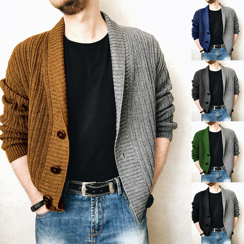 Splice two color knitted coat