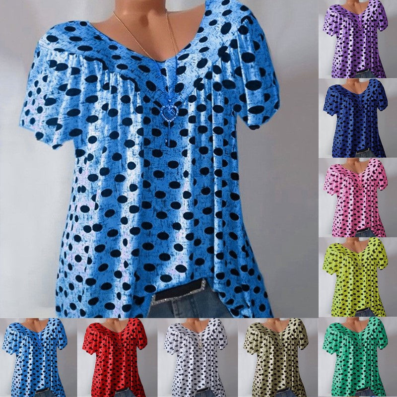 Ladies Polka Dot Print Casual T-Shirt