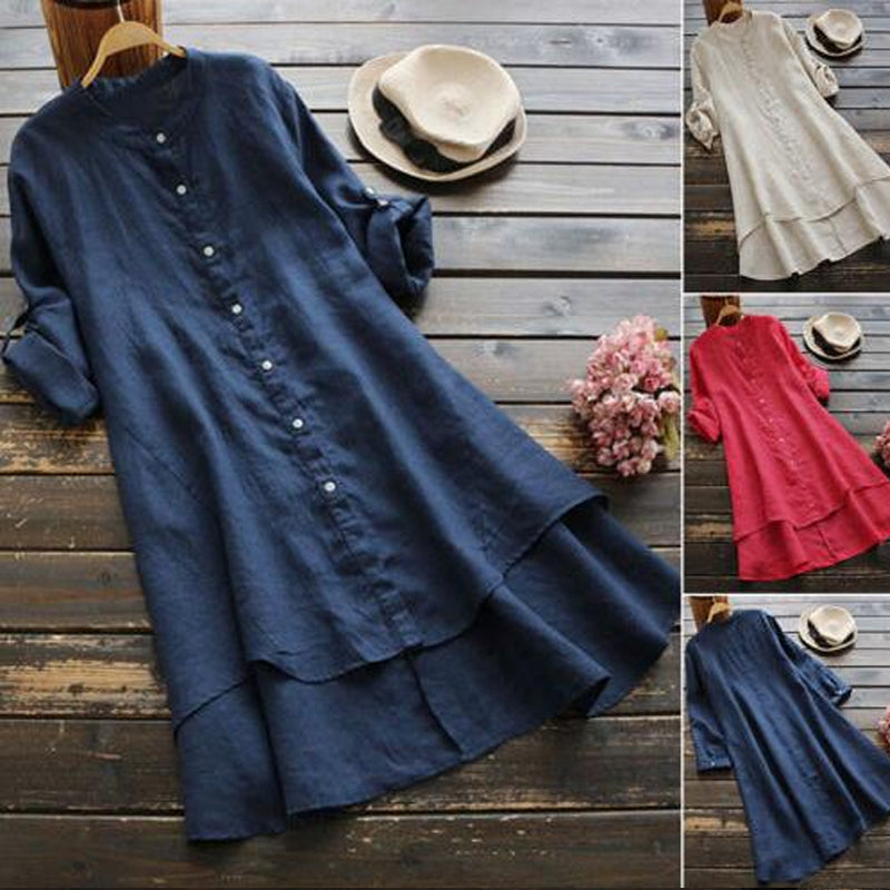 Solid Button Cotton Linen Shirt