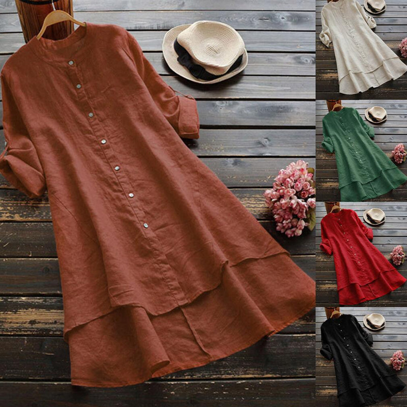 Solid Button Cotton Linen Shirt