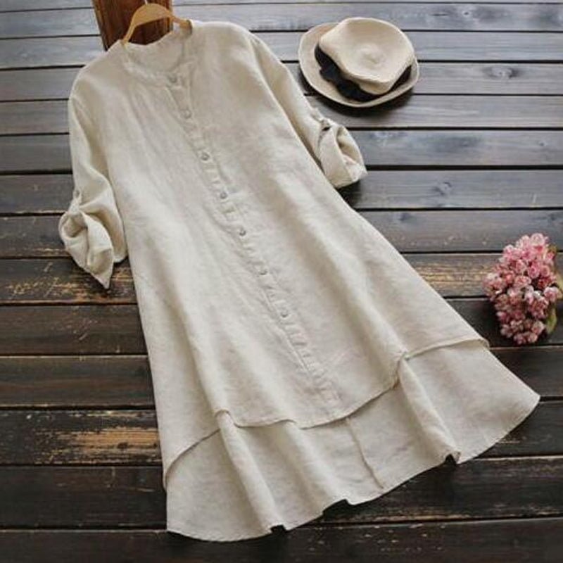 Solid Button Cotton Linen Shirt