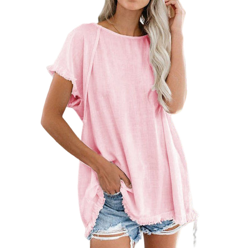 Women's Plain Tassel Casual Top