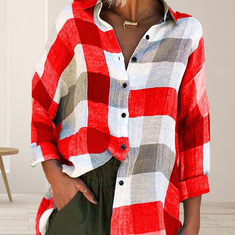 Women's Printed Long-sleeved Shirt Loose Plaid Shirt