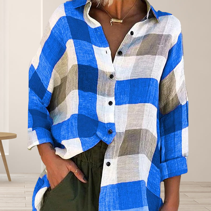 Women's Printed Long-sleeved Shirt Loose Plaid Shirt