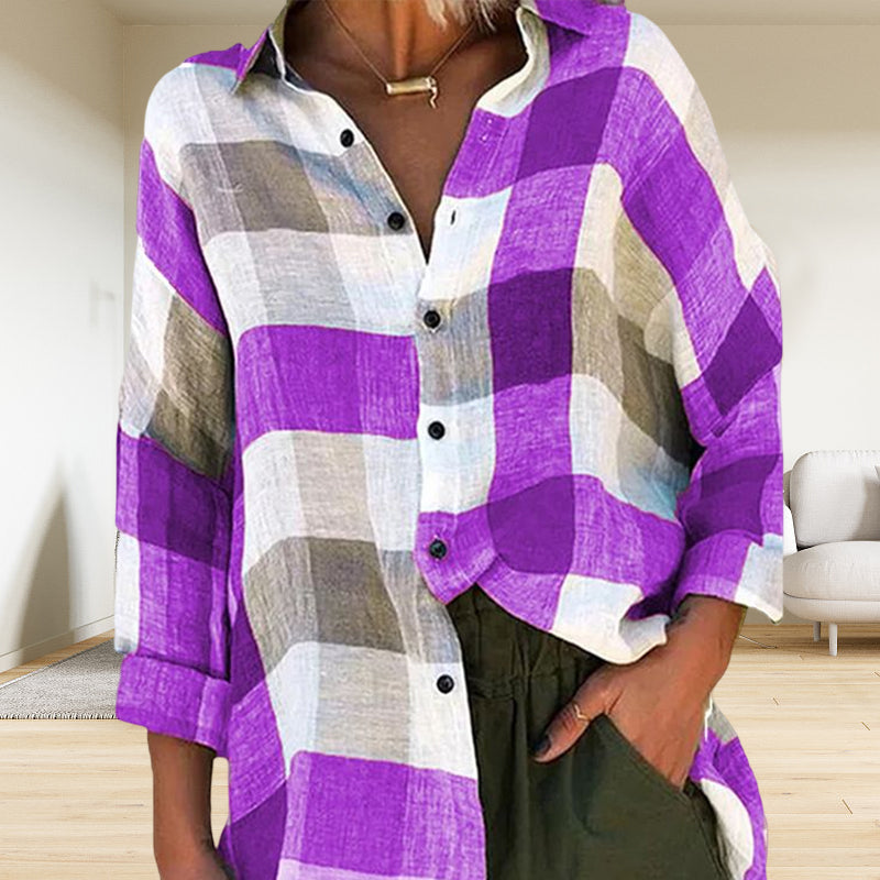 Women's Printed Long-sleeved Shirt Loose Plaid Shirt