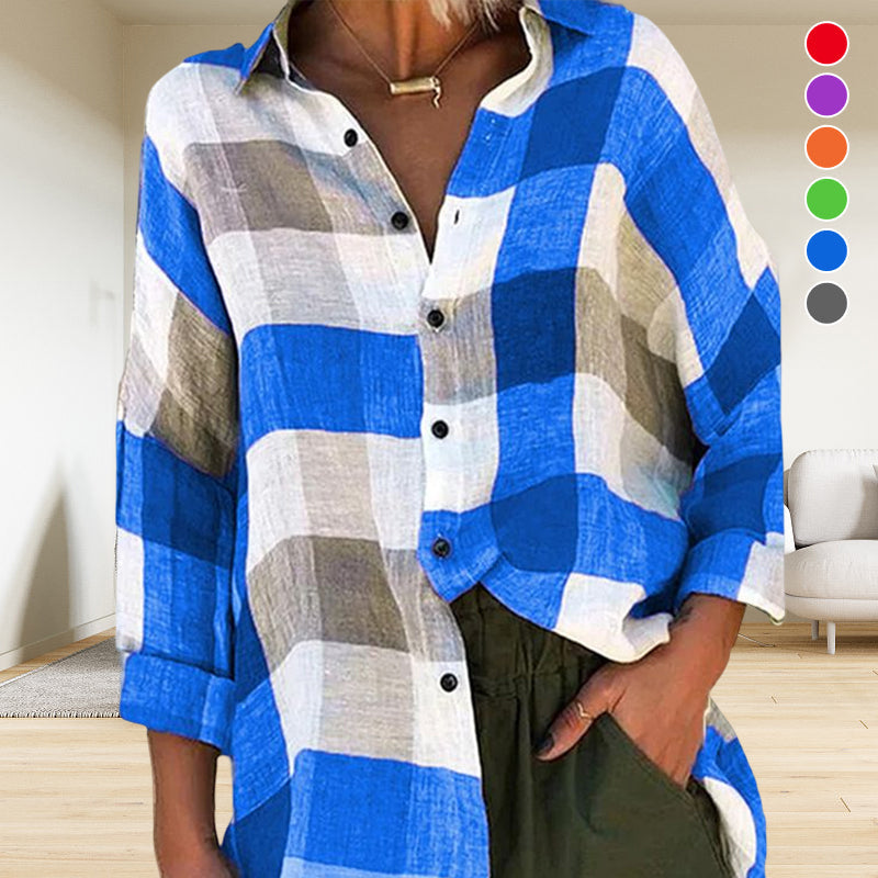 Women's Printed Long-sleeved Shirt Loose Plaid Shirt