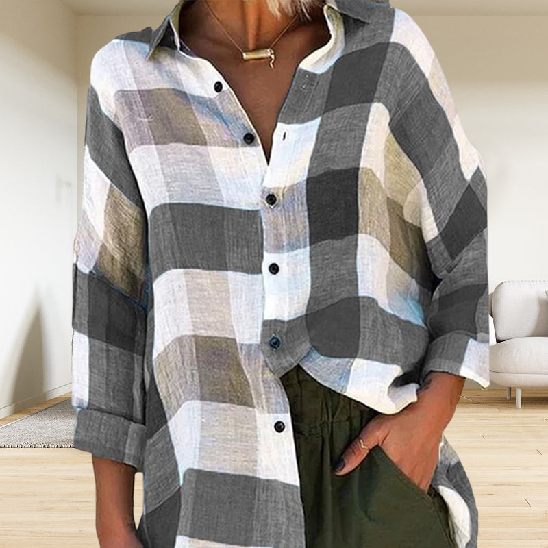 Women's Printed Long-sleeved Shirt Loose Plaid Shirt