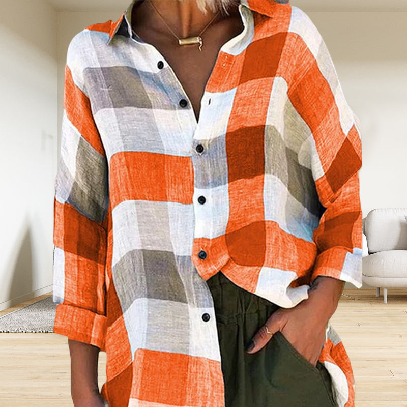 Women's Printed Long-sleeved Shirt Loose Plaid Shirt