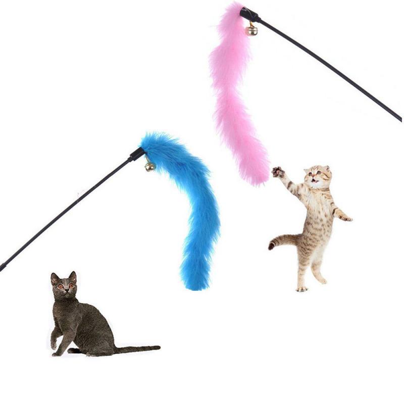 Random Color Funny Cat Stick Toys Colorful Turkey Feathers Tease Cat Stick Interactive Pet Toys For Cat Playing Toy Pet Supplies